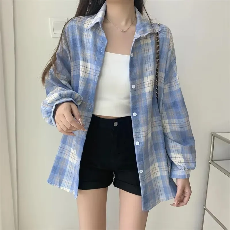 Kariertes Hemd Frauen Mode Herbst Langarm Top Weibliche Vintage Einreiher Bluse Damen Adrette Lose Überprüfen Shirts Kariertes Hemd Frauen Mode Herbst Langarm Top Weibliche Vintage Einreiher Bluse Damen Adrette Lose Überprüfen Shirts - Image 4