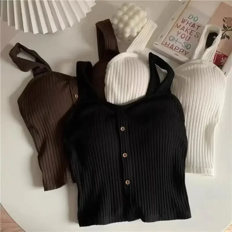 Frauen Y2K Cropped Tops Mit Bh Pads Sommer Korsett Koreanische Hosenträger Weste Sexy Leibchen Schlank Feste Beiläufige Gefälschte Schnalle Tops Frauen Y2K Cropped Tops Mit Bh Pads Sommer Korsett Koreanische Hosenträger Weste Sexy Leibchen Schlank Feste Beiläufige Gefälschte Schnalle Tops