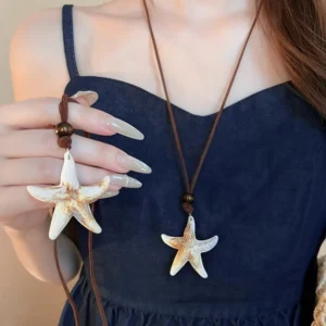 Bohemian Retro Seestern Anhänger Halskette für Frauen Sommer Ozean Y2K Zubehör Shell Conch Lange Kette Halskette Schmuck Geschenke