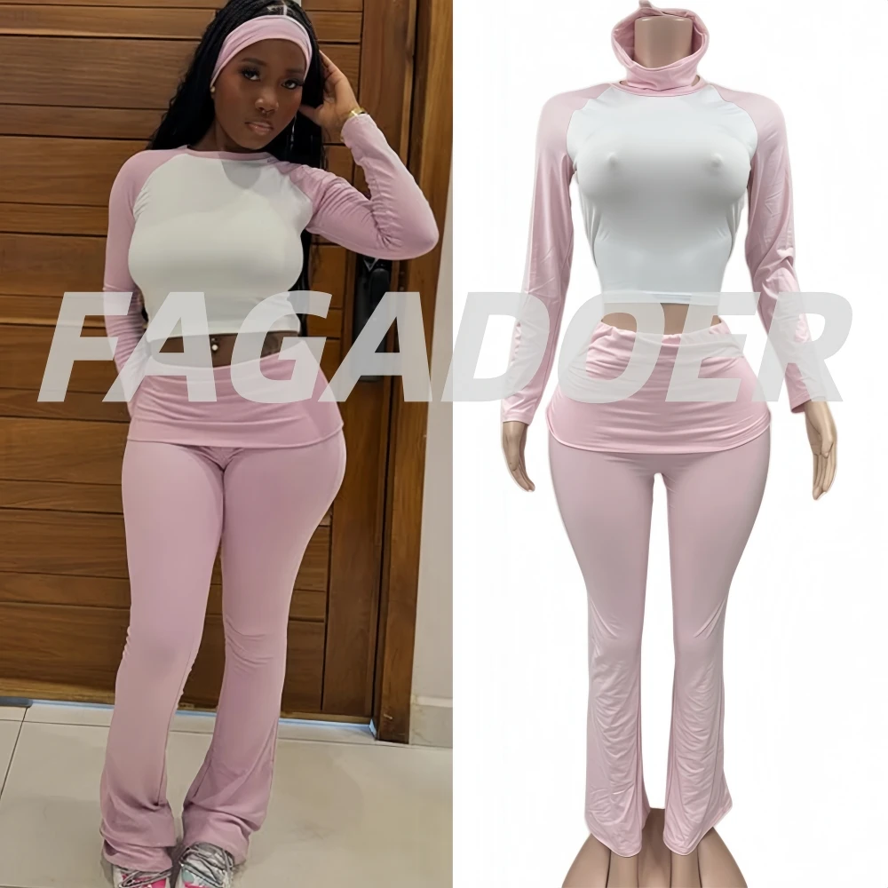 Fagadoer Lässiges 2-Teiliges Set Für Damen, Langärmeliges Rundhals-T-Shirt Und Hose Mit Hoher Taille, Passende Trainingsanzüge, Weibliche Sportbekleidung Fagadoer Lässiges 2-Teiliges Set Für Damen, Langärmeliges Rundhals-T-Shirt Und Hose Mit Hoher Taille, Passende Trainingsanzüge, Weibliche Sportbekleidung - Image 2