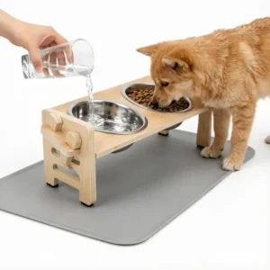 Erhöhte Futtermatten für Welpen, erhöhte Schüsseln, Futter- und Wassernapf 15 ° Schräggestellter Ständer mit 2 Edelstahlschalen für kleine Hunde und Katzen