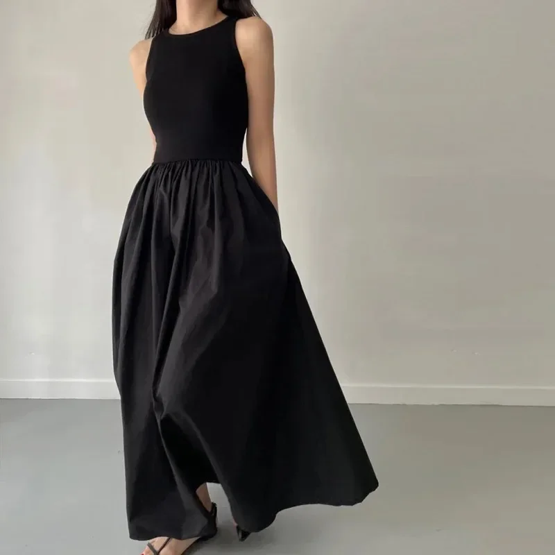 Neue Sommer Einfache Elegante Schwarze Lange Kleider Für Frauen Rundhals Ärmellose Hohe Taille Temperament Weibliche Mode Stil Kleid Neue Sommer Einfache Elegante Schwarze Lange Kleider Für Frauen Rundhals Ärmellose Hohe Taille Temperament Weibliche Mode Stil Kleid - Image 2