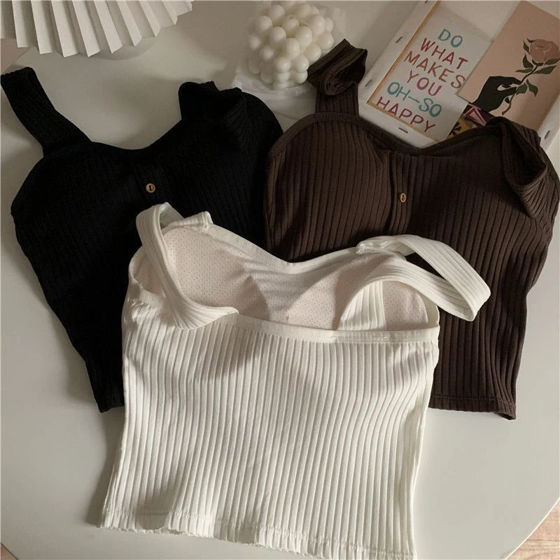 Frauen Y2K Cropped Tops Mit Bh Pads Sommer Korsett Koreanische Hosenträger Weste Sexy Leibchen Schlank Feste Beiläufige Gefälschte Schnalle Tops Frauen Y2K Cropped Tops Mit Bh Pads Sommer Korsett Koreanische Hosenträger Weste Sexy Leibchen Schlank Feste Beiläufige Gefälschte Schnalle Tops - Image 2