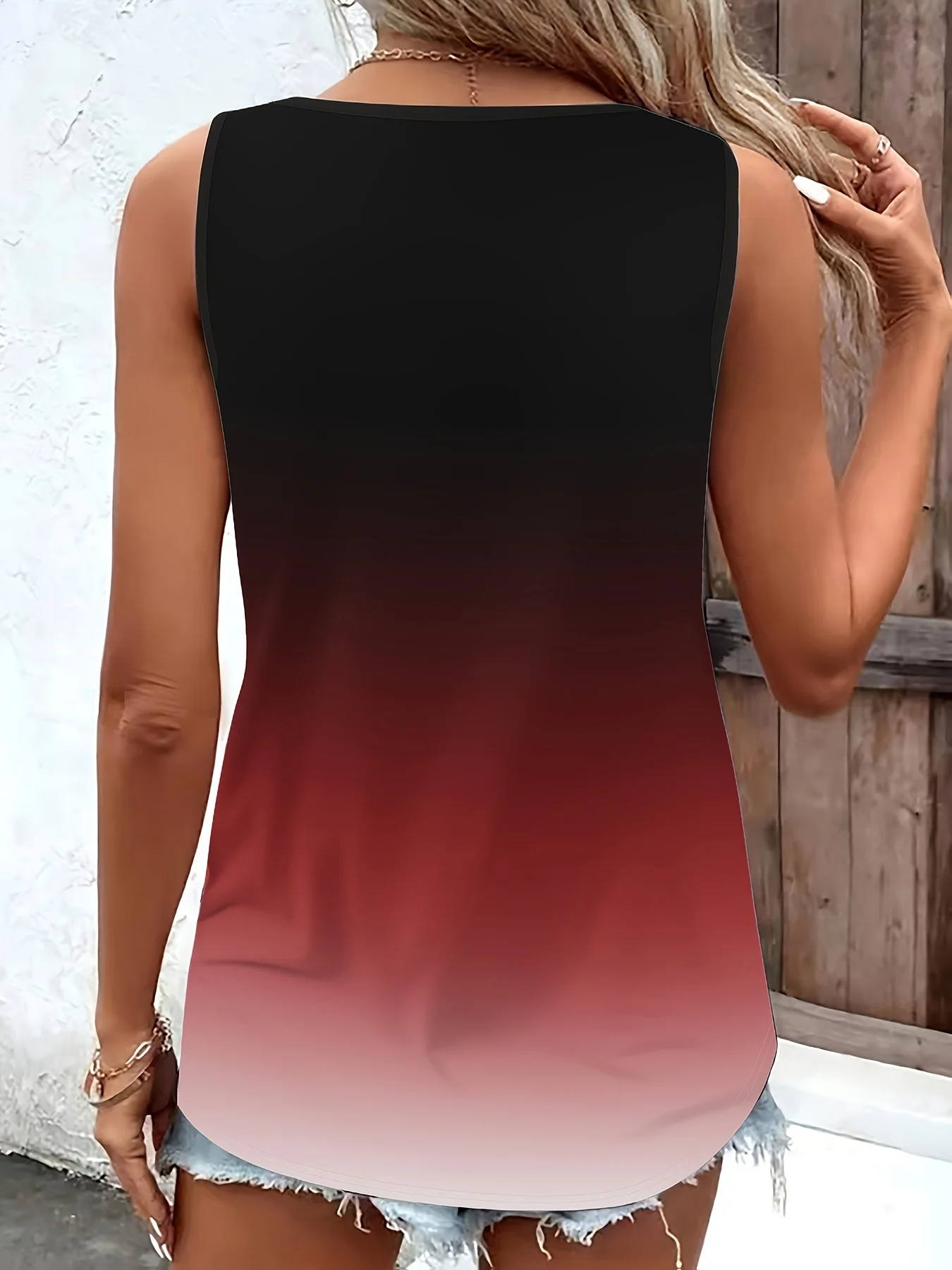 Damen-Tanktop Mit Farbverlauf In Übergröße Und Stilvollem Ringdetail, Bequeme Freizeitkleidung, Vielseitige Ärmellose Sommerbluse Damen-Tanktop Mit Farbverlauf In Übergröße Und Stilvollem Ringdetail, Bequeme Freizeitkleidung, Vielseitige Ärmellose Sommerbluse - Image 4