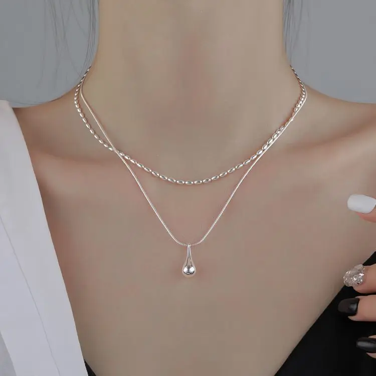 925 Sterling Silber Halskette Doppels Ch Ichten Tröpfchen Anhänger Perlen Elegant Für Frauen Mädchen Schmuck Geschenk Drops Hipping Großhandel 925 Sterling Silber Halskette Doppels Ch Ichten Tröpfchen Anhänger Perlen Elegant Für Frauen Mädchen Schmuck Geschenk Drops Hipping Großhandel - Image 4