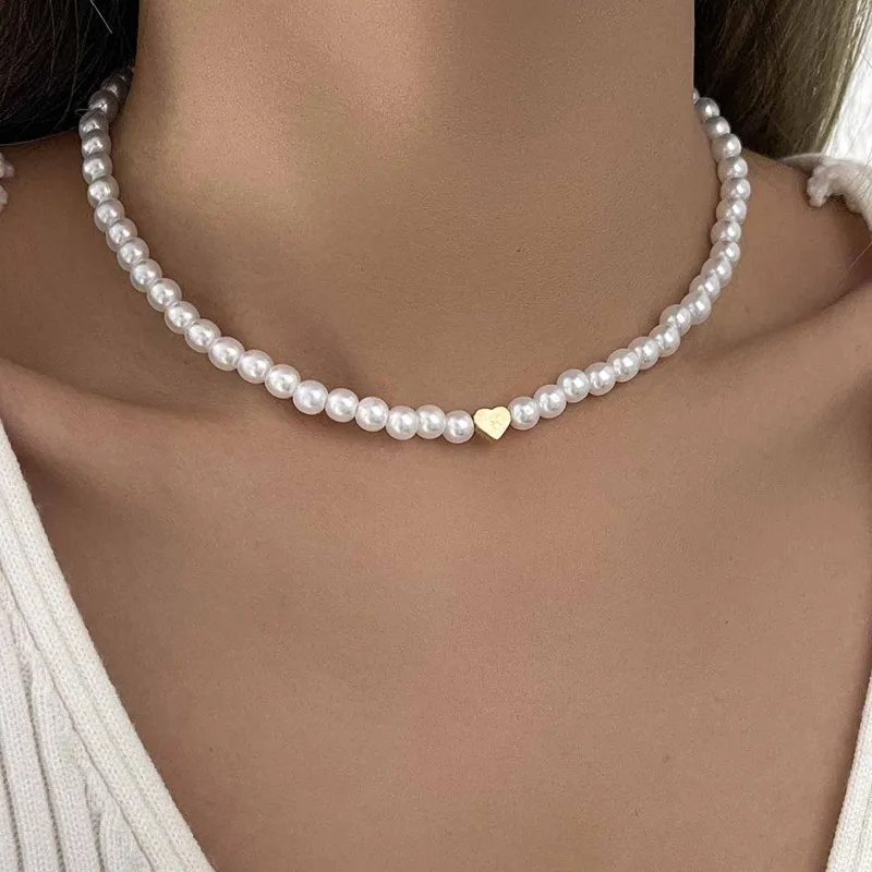 Modische Herzförmige Kunstperlen-Choker-Halskette Für Frauen Einfache Elegante Perlenkette Koreanischer Stil Party Hochzeit Schmuck Geschenke Modische Herzförmige Kunstperlen-Choker-Halskette Für Frauen Einfache Elegante Perlenkette Koreanischer Stil Party Hochzeit Schmuck Geschenke - Image 12