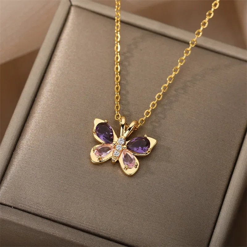 Elegante Schmetterlings-Anhänger-Halskette Mit Eingelegtem Lila-Rosa Zirkon-Kristall, Zierliche Schlüsselbeinkette, Modische Accessoires Für Den Täglichen Gebrauch Von Frauen Elegante Schmetterlings-Anhänger-Halskette Mit Eingelegtem Lila-Rosa Zirkon-Kristall, Zierliche Schlüsselbeinkette, Modische Accessoires Für Den Täglichen Gebrauch Von Frauen - Image 14