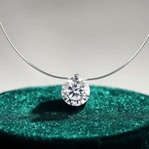 Neue 1CT Moissanit-Halskette für Damen, D-Farbe VVS1 Rundschliff, 925 Sterling Silber Solitär-Anhänger, Unsichtbare Kette, Geschenkbox