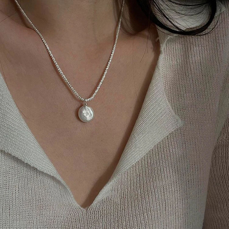 Neue Funkelnde Runde Perlenkette Aus 925Er-Sterlingsilber, Schlichter Stil, Charm-Anhänger, Halsband, Geburtstagsgeschenk Für Frauen, Edler Schmuck Neue Funkelnde Runde Perlenkette Aus 925Er-Sterlingsilber, Schlichter Stil, Charm-Anhänger, Halsband, Geburtstagsgeschenk Für Frauen, Edler Schmuck - Image 4