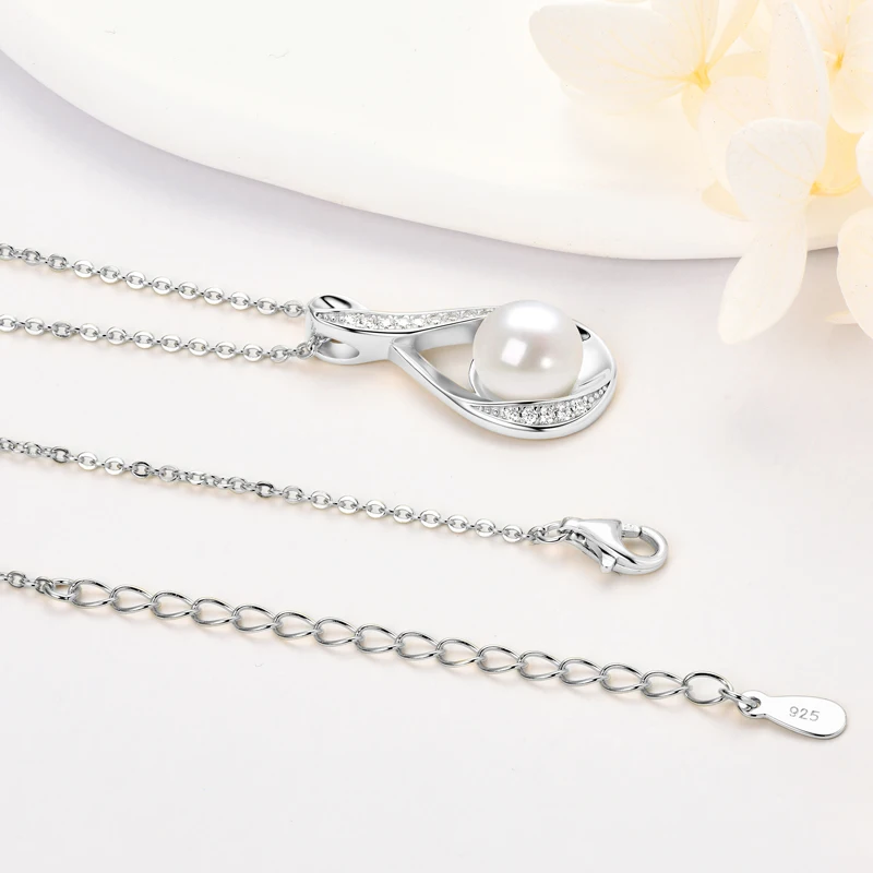 Moissanit Natürliche Süßwasserperlen Infinity Anhänger Halskette &Amp; Ohrringe Set Für Damen 925 Sterling Silber Hochzeitsschmuck Set Moissanit Natürliche Süßwasserperlen Infinity Anhänger Halskette &Amp; Ohrringe Set Für Damen 925 Sterling Silber Hochzeitsschmuck Set - Image 5