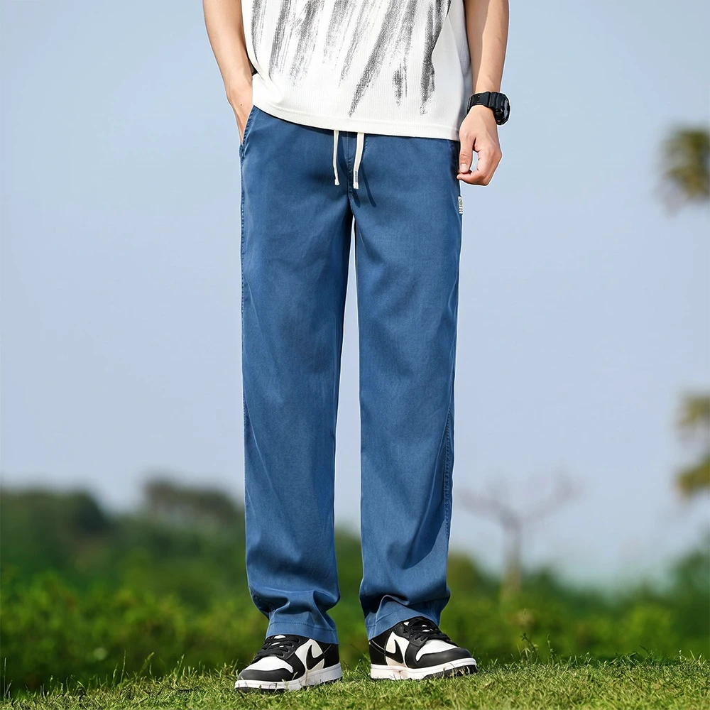 Herren-Jeans Aus Weichem Lyocell-Stoff Für Den Sommer, Dünne, Lockere, Gerade Denim-Hose, Elastische Taille Mit Kordelzug, Freizeithose In Übergröße M-5Xl Herren-Jeans Aus Weichem Lyocell-Stoff Für Den Sommer, Dünne, Lockere, Gerade Denim-Hose, Elastische Taille Mit Kordelzug, Freizeithose In Übergröße M-5Xl - Image 8