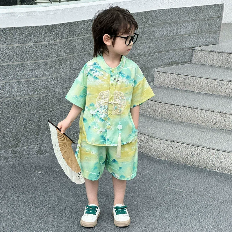 Fashion Baby Tang Costume Tops Pants Two-Piece Set Boy Outfit Casual Children'S Sets Summer Tweens Boys Hanfu Suit Kids Clothing Fashion Baby Tang Costume Tops Pants Two-Piece Set Boy Outfit Casual Children'S Sets Summer Tweens Boys Hanfu Suit Kids Clothing - Image 15