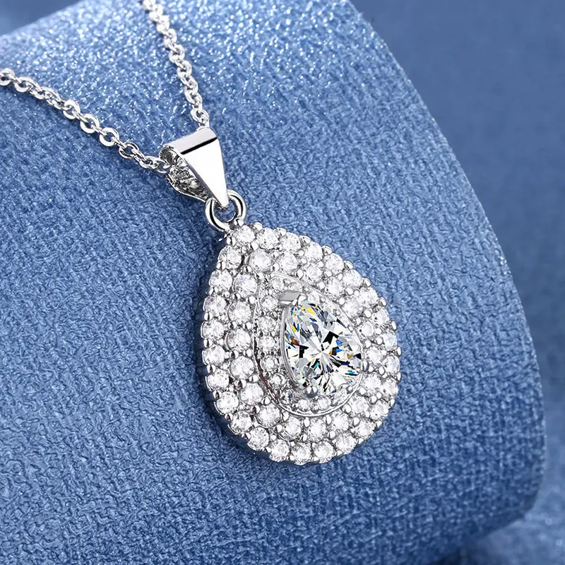 Halskette Aus 925Er-Sterlingsilber Mit Glänzendem Zirkon Für Damen, Hochzeitsschmuck, Verlobungsanhänger, Party-Geschenk, Königlicher Wassertropfen Halskette Aus 925Er-Sterlingsilber Mit Glänzendem Zirkon Für Damen, Hochzeitsschmuck, Verlobungsanhänger, Party-Geschenk, Königlicher Wassertropfen