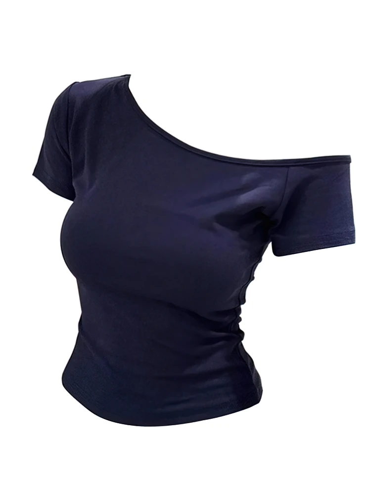Sommerliches Off-Shoulder-Top Für Damen, Schmal Geschnitten, Kurzärmeliges T-Shirt, One-Shoulder-Oberteil, Sexy Basic-T-Shirt, Koreanischer Chic Sommerliches Off-Shoulder-Top Für Damen, Schmal Geschnitten, Kurzärmeliges T-Shirt, One-Shoulder-Oberteil, Sexy Basic-T-Shirt, Koreanischer Chic