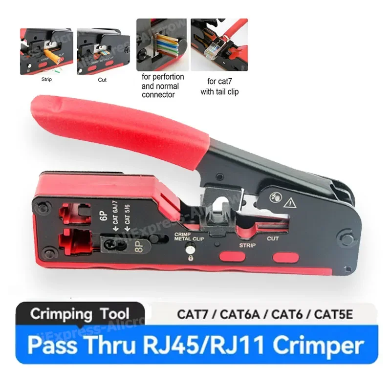 Cat7 Rj45 Crimpzange Kompatibel Mit Cat7/6A/6/5E Ethernet-Kabeln Mit Schneid-/Abisolierfunktion, Multifunktions-Kabelschneider Und Abisolierwerkzeug Für Ethernet Cat7 Rj45 Crimpzange Kompatibel Mit Cat7/6A/6/5E Ethernet-Kabeln Mit Schneid-/Abisolierfunktion, Multifunktions-Kabelschneider Und Abisolierwerkzeug Für Ethernet - Image 7