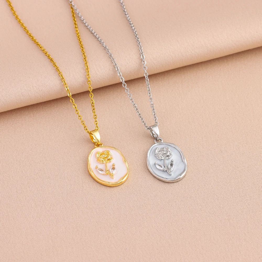 Top Luxus 18K Gold Überzogene Elegante Retro Oval Rose Anhänger Halsketten Für Frauen Weibliche Edelstahl Hals Kette Schmuck Geschenk Top Luxus 18K Gold Überzogene Elegante Retro Oval Rose Anhänger Halsketten Für Frauen Weibliche Edelstahl Hals Kette Schmuck Geschenk - Image 4