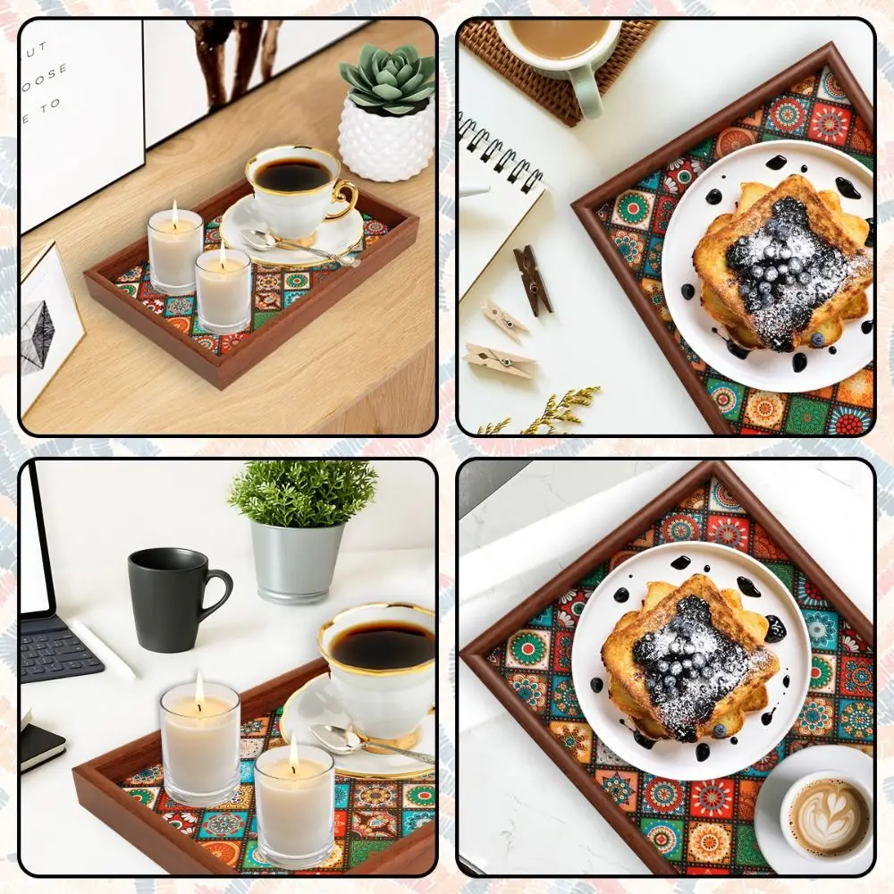Langlebiges Holztablett Im Bohemian-Stil, Handgefertigtes Quadratisches Snack-Tablett 30X20Cm, Schlüsselaufbewahrungsbox Für Schreibtisch, Eingangsbereich-Dekoration Und Haushaltsaufbewahrung Langlebiges Holztablett Im Bohemian-Stil, Handgefertigtes Quadratisches Snack-Tablett 30X20Cm, Schlüsselaufbewahrungsbox Für Schreibtisch, Eingangsbereich-Dekoration Und Haushaltsaufbewahrung - Image 2