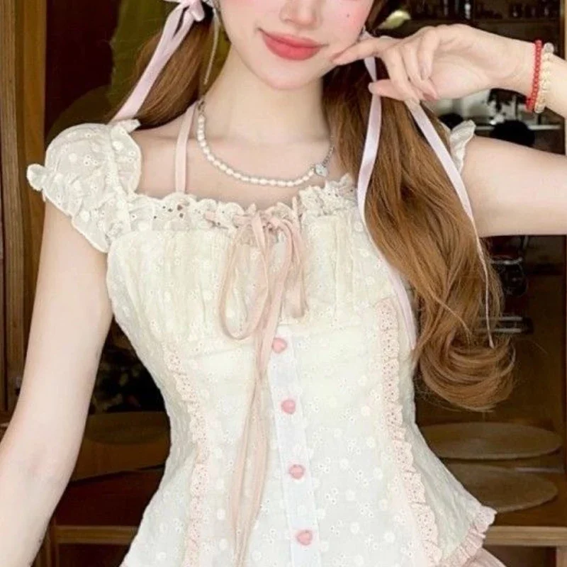 Japanische Kawaii Süße Neue 2-Teiliges Set Frauen Patchwork Lolita Lace Up Vintage Set Weibliche Y2K Prinzessin Mini Rock Anzug Sommer 2025 Japanische Kawaii Süße Neue 2-Teiliges Set Frauen Patchwork Lolita Lace Up Vintage Set Weibliche Y2K Prinzessin Mini Rock Anzug Sommer 2025 - Image 7