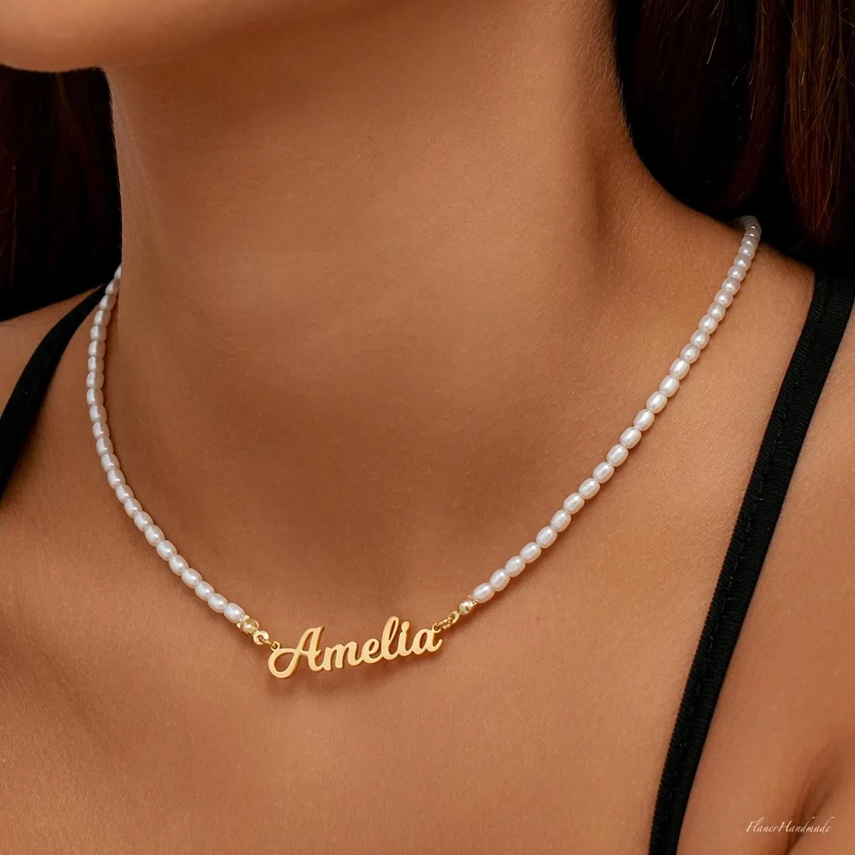 Modische Perlenkette Für Frauen, Personalisierte Namensschild-Halskette, Luxuriöser Süßwasserperlen-Schmuck, Geschenk Für Frauen Modische Perlenkette Für Frauen, Personalisierte Namensschild-Halskette, Luxuriöser Süßwasserperlen-Schmuck, Geschenk Für Frauen - Image 2