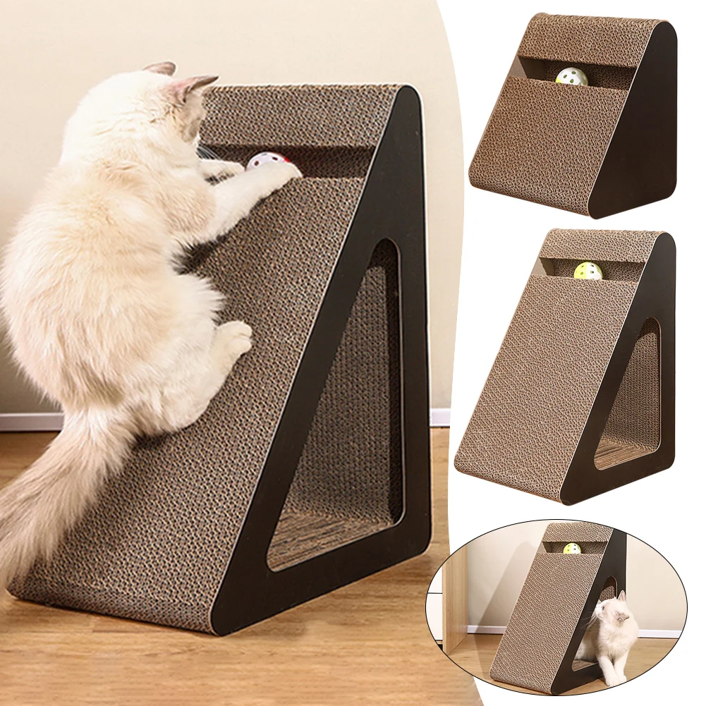 2 In 1 Cat Scratcher Cardboard Triangles Shaped With Spinnings Balls Sturdy Anti-Scratch Relieves Cat Stress Toy For Pet Use 2 In 1 Cat Scratcher Cardboard Triangles Shaped With Spinnings Balls Sturdy Anti-Scratch Relieves Cat Stress Toy For Pet Use