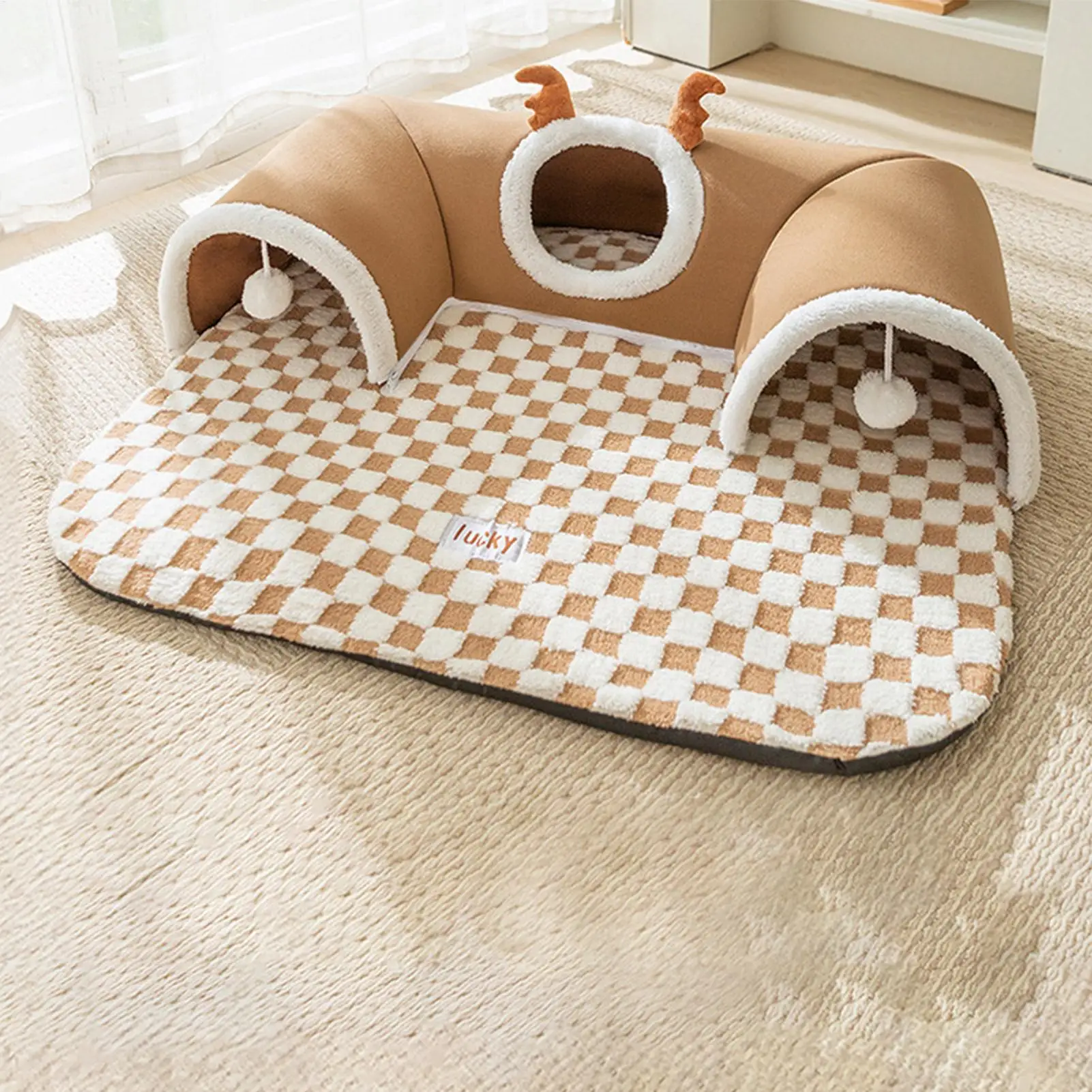Cat Bed And Play Tunnel Warm House Tent With Plush Mat Indoor Hideaway Corner Shelter Foldable Pet Furniture For Kittens Cats Cat Bed And Play Tunnel Warm House Tent With Plush Mat Indoor Hideaway Corner Shelter Foldable Pet Furniture For Kittens Cats