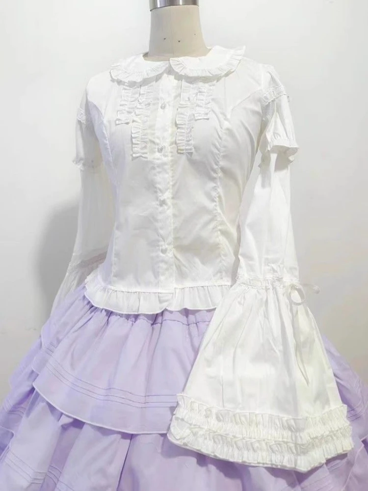 Lolita Peter Pan Kragen Bluse Damen Jk Kawaii Shirt Japanische Spitze Patch Abnehmbare Langarm Y2K Ästhetische Rüschen Blusas Lolita Peter Pan Kragen Bluse Damen Jk Kawaii Shirt Japanische Spitze Patch Abnehmbare Langarm Y2K Ästhetische Rüschen Blusas - Image 4