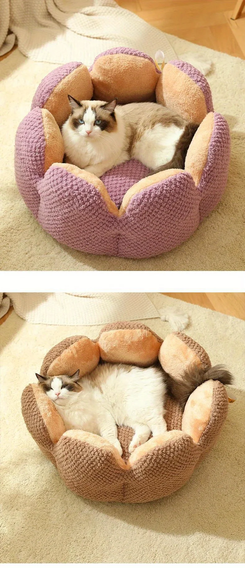 Petal Shaped Pet Bed, Plush Round Dog &Amp; Cat Cushion Mat With Knitted Texture, Ultra Soft Warm Nest For Kittens Puppies In Winter Petal Shaped Pet Bed, Plush Round Dog &Amp; Cat Cushion Mat With Knitted Texture, Ultra Soft Warm Nest For Kittens Puppies In Winter - Image 35