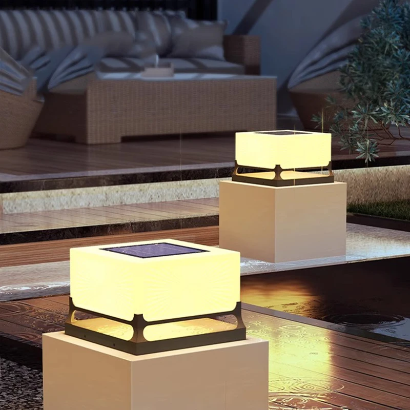 Moderne Solar-Außendekorationen, Wasserdicht, Türpfosten, Atmosphärenlicht, Hof, Terrasse, Weg, Innenhof, Quadratische Wandsäulenleuchte Moderne Solar-Außendekorationen, Wasserdicht, Türpfosten, Atmosphärenlicht, Hof, Terrasse, Weg, Innenhof, Quadratische Wandsäulenleuchte
