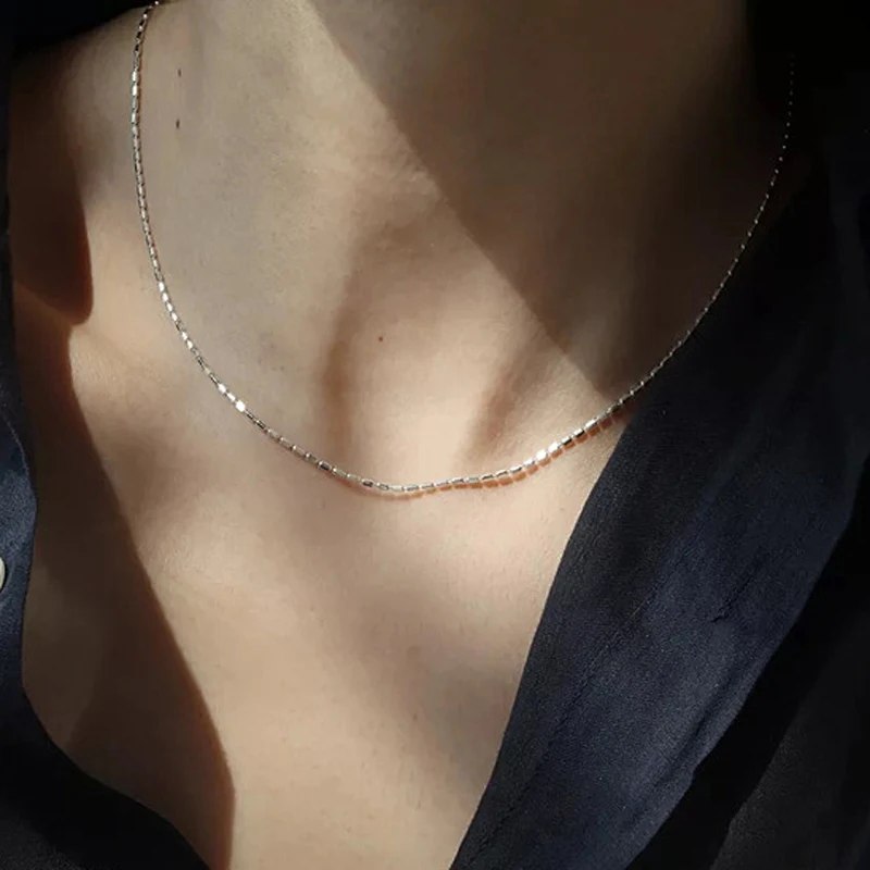 925 Sterling Silver Necklace With Simple Geometric Beads Choker Shiny And Delicate Collarbone Chain For Women Fashion Jewellery 925 Sterling Silver Necklace With Simple Geometric Beads Choker Shiny And Delicate Collarbone Chain For Women Fashion Jewellery - Image 6