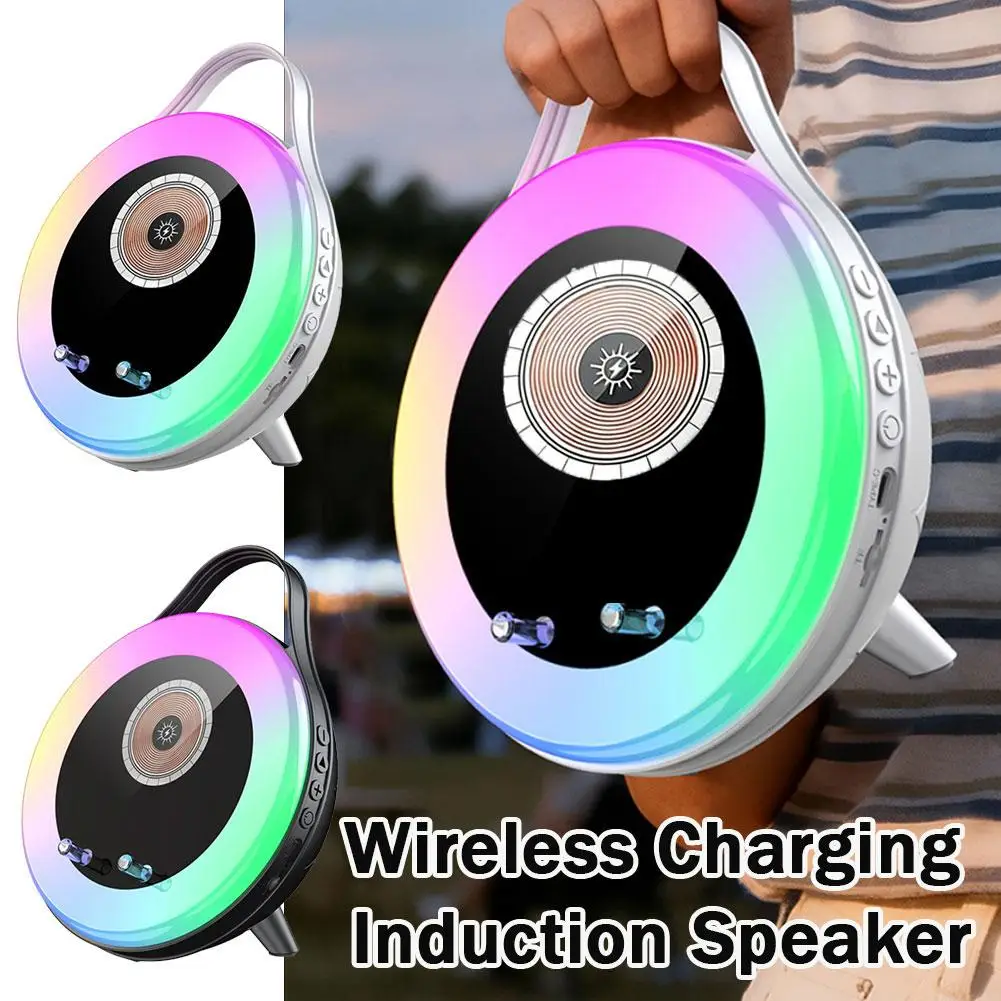 Multifunktionaler Bluetooth-Lautsprecher Mit Kabelloser Ladefunktion, Farbigem Ambientelicht, Freisprechfunktion &Amp; Telefonhalter Bluetooth Lautsprecher