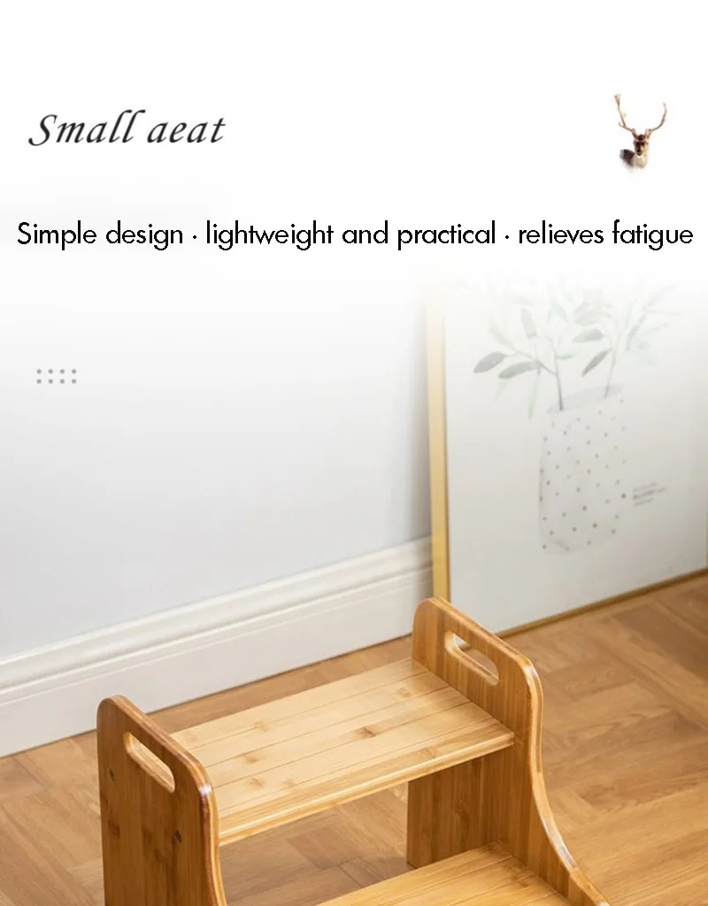 Solid Wood 2 Step Footstool Sturdy Kitchen Ladder Compact Stair Steps For Home Use Up To Washer Shoe Changing Stool Solid Wood 2 Step Footstool Sturdy Kitchen Ladder Compact Stair Steps For Home Use Up To Washer Shoe Changing Stool - Image 7