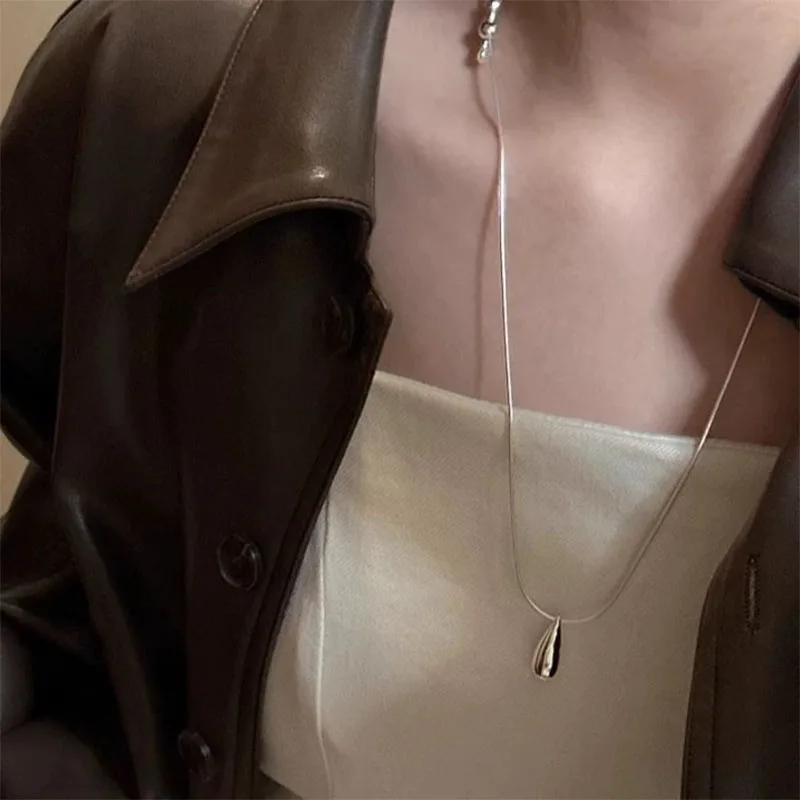 Luxus-Mode-Tropfen-Halskette Aus 925Er-Sterlingsilber Für Herbst/Winter, Pullover-Ketten, Einfacher, Vielseitiger Anhänger Für Frauen, Edler Schmuck Luxus-Mode-Tropfen-Halskette Aus 925Er-Sterlingsilber Für Herbst/Winter, Pullover-Ketten, Einfacher, Vielseitiger Anhänger Für Frauen, Edler Schmuck - Image 6