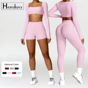 Sommer 2-teiliges Yoga-Outfit Sportset Damen Schnelltrocknend Fitness-Set Damen Trainingsanzug Lauf-Workout Langarm-Sportshirt Yoga-Bekleidung