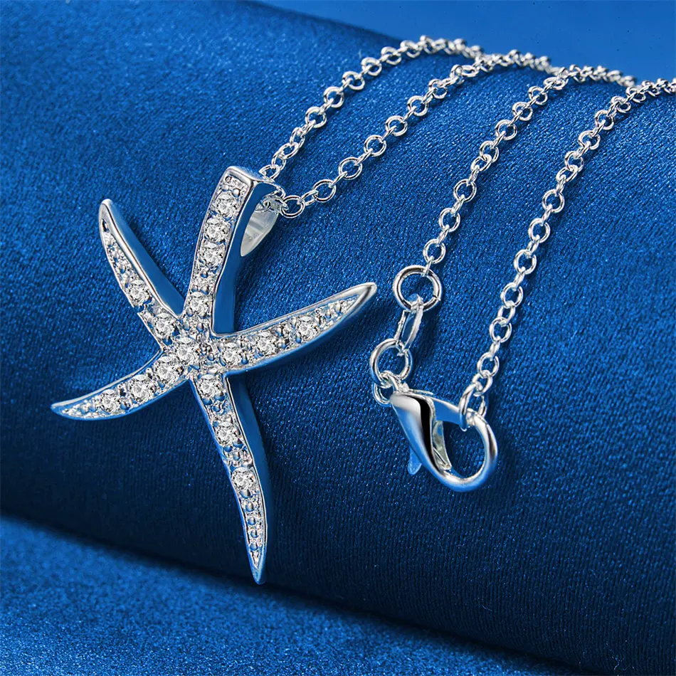 925Er Sterlingsilber, 40,6–76,2 Cm, Exquisite Halskette Mit Seestern-Zirkon-Anhänger, Damen-Hochzeitsaccessoires, Geschenk, Modischer Schmuck 925Er Sterlingsilber, 40,6–76,2 Cm, Exquisite Halskette Mit Seestern-Zirkon-Anhänger, Damen-Hochzeitsaccessoires, Geschenk, Modischer Schmuck - Image 3