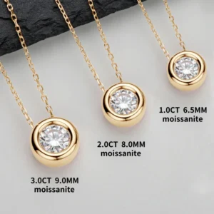 18 Karat Gelb-Roségold vergoldetes 925er Silber 3CT 1-2CT 9 mm Lünette Moissanit Anhänger Halskette für Damen Herren Geschenk Geburtstag Jahrestag