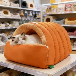Gemütliches Höhlen-Nest Winterwarmes Geschlossenes Katzenbett Schlafsack-Stil Winddichtes Leder Halbgeschlossenes Haustiernest