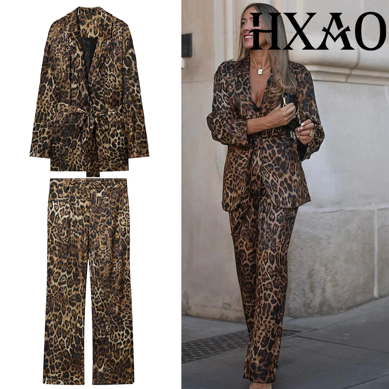 Hxao Leoparden-Hosen-Sets, 2-Teiliges Set, Vintage-Stil, Langer Blazer, Jacke, Zweiteiliges Set, Herbst, Formelle Damen-Hosen, Anzug, Gürtel, Damen-Set Hxao Leoparden-Hosen-Sets, 2-Teiliges Set, Vintage-Stil, Langer Blazer, Jacke, Zweiteiliges Set, Herbst, Formelle Damen-Hosen, Anzug, Gürtel, Damen-Set
