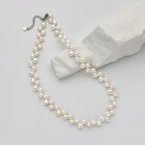 Echte natürliche Süßwasserperlen-Halskette für Frauen und Mädchen, Geschenk, exquisite, beliebte Perlen-Perlenschmuck-Halskette mit drei Sieben Löchern