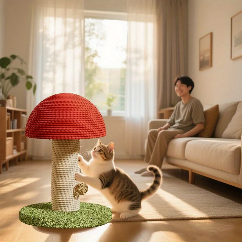 Roter Katzenkratzbaum In Pilzform Mit Sisal-Kratzblock Roter Katzenkratzbaum In Pilzform Mit Sisal-Kratzblock - Image 2