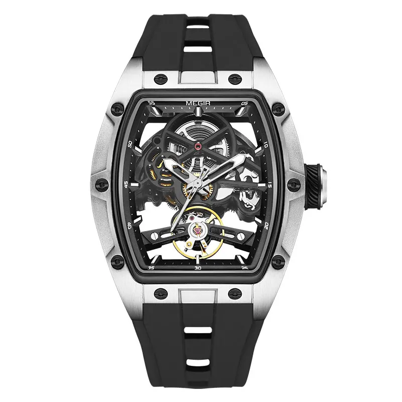 Megir Männer Armbanduhr Mode Schwarz Wasserdichte Automatische Mechanische Uhr Mit Leuchtenden Zeigern Silikon Armband Tonneau Zifferblatt Megir Männer Armbanduhr Mode Schwarz Wasserdichte Automatische Mechanische Uhr Mit Leuchtenden Zeigern Silikon Armband Tonneau Zifferblatt - Image 12