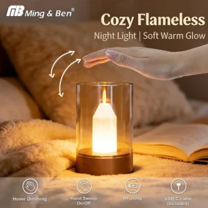 LED-Nachtlicht, wiederaufladbar, flammenlos, Kerze, Bewegungsmelder, dimmbar, USB-Aufladung, weich, warm, für Schlafzimmer, tragbarer Tisch, Nachttischlampe