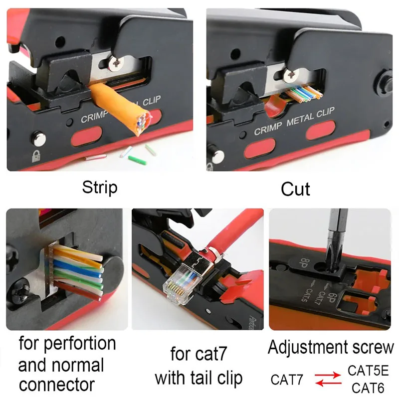 Cat7 Rj45 Crimpzange Kompatibel Mit Cat7/6A/6/5E Ethernet-Kabeln Mit Schneid-/Abisolierfunktion, Multifunktions-Kabelschneider Und Abisolierwerkzeug Für Ethernet Cat7 Rj45 Crimpzange Kompatibel Mit Cat7/6A/6/5E Ethernet-Kabeln Mit Schneid-/Abisolierfunktion, Multifunktions-Kabelschneider Und Abisolierwerkzeug Für Ethernet - Image 12