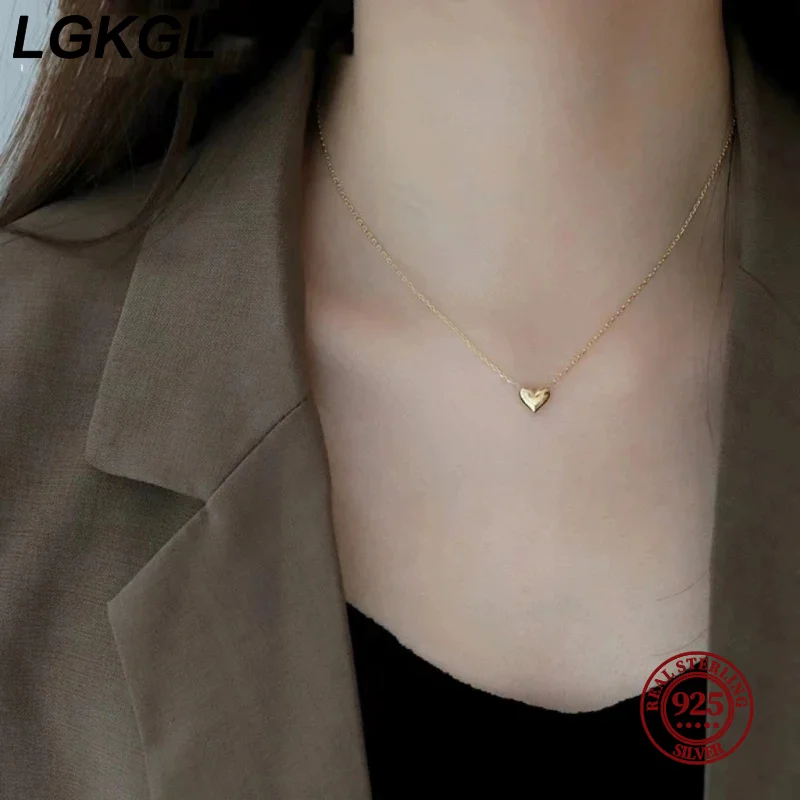 Lgkgl 925 Sterling Silber Glänzend Herz Anhänger Vergoldet 14 Karat Gold Halskette Frauen Mode Temperament Jahrestag Schmuck Lgkgl 925 Sterling Silber Glänzend Herz Anhänger Vergoldet 14 Karat Gold Halskette Frauen Mode Temperament Jahrestag Schmuck - Image 3