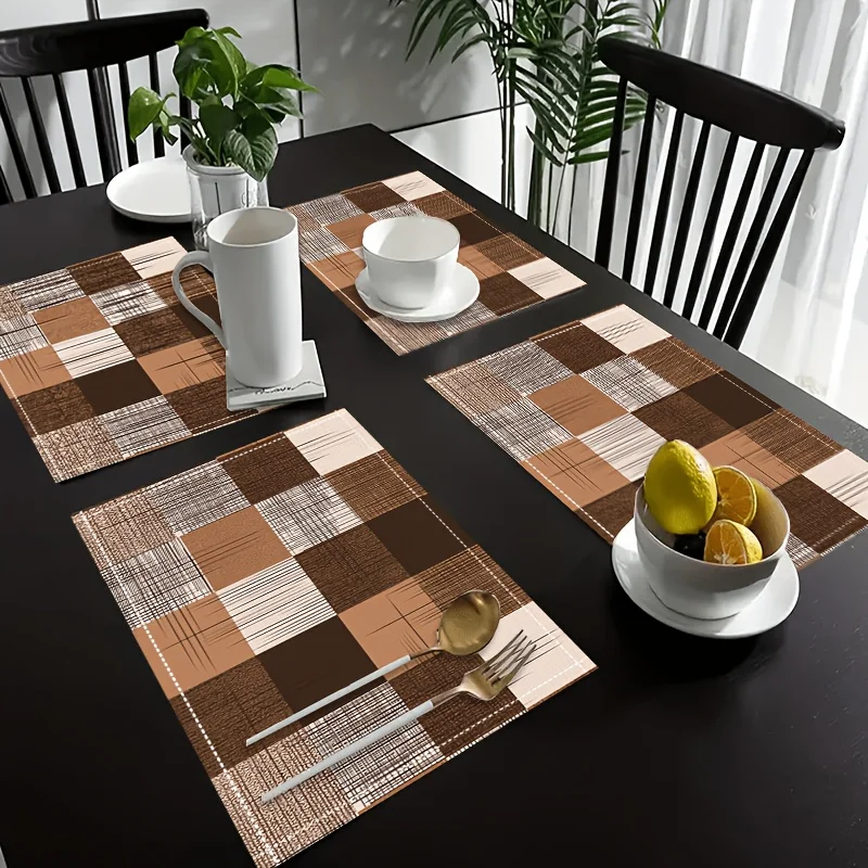 Vikama4/6/8/10Pc Vintage Plaid Tischsets Brauner Reis Wasserdicht Restaurant Café Picknick Leinen Amerikanischer Landhausstil Vikama4/6/8/10Pc Vintage Plaid Tischsets Brauner Reis Wasserdicht Restaurant Café Picknick Leinen Amerikanischer Landhausstil - Image 2