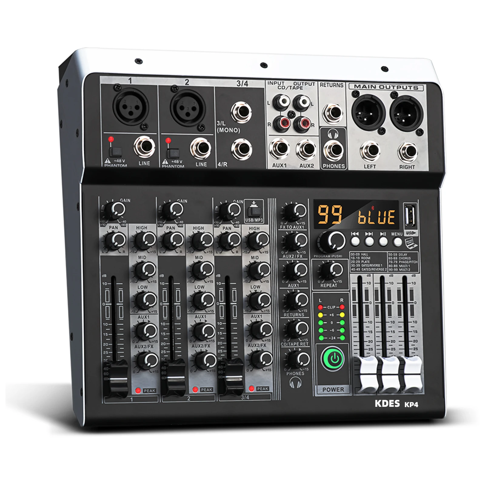 Kdes Kp4 4-Kanal-Audiomischpult Mit 99 Dsp-Effekten, Bluetooth, Usb &Amp; 48 V Phantomspeisung Für Karaoke, Pc-Aufnahmen Und Dj-Anwendungen Kdes Kp4 4-Kanal-Audiomischpult Mit 99 Dsp-Effekten, Bluetooth, Usb &Amp; 48 V Phantomspeisung Für Karaoke, Pc-Aufnahmen Und Dj-Anwendungen - Image 7