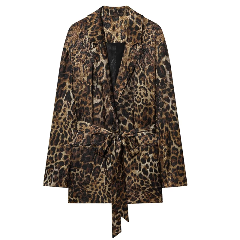 Hxao Leoparden-Hosen-Sets, 2-Teiliges Set, Vintage-Stil, Langer Blazer, Jacke, Zweiteiliges Set, Herbst, Formelle Damen-Hosen, Anzug, Gürtel, Damen-Set Hxao Leoparden-Hosen-Sets, 2-Teiliges Set, Vintage-Stil, Langer Blazer, Jacke, Zweiteiliges Set, Herbst, Formelle Damen-Hosen, Anzug, Gürtel, Damen-Set - Image 2