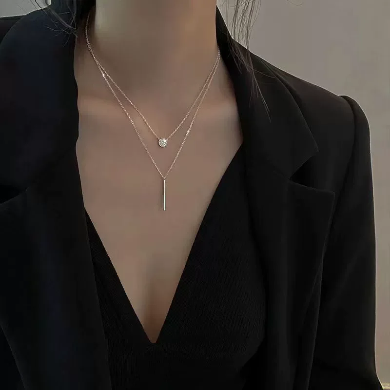 Beliebte Modische Halskette Aus 925Er Sterlingsilber Mit Doppellagigem Anhänger Für Damen, Schlüsselbeinkette, Luxuriöser Schmuck, Choker, Geschenk Beliebte Modische Halskette Aus 925Er Sterlingsilber Mit Doppellagigem Anhänger Für Damen, Schlüsselbeinkette, Luxuriöser Schmuck, Choker, Geschenk - Image 5