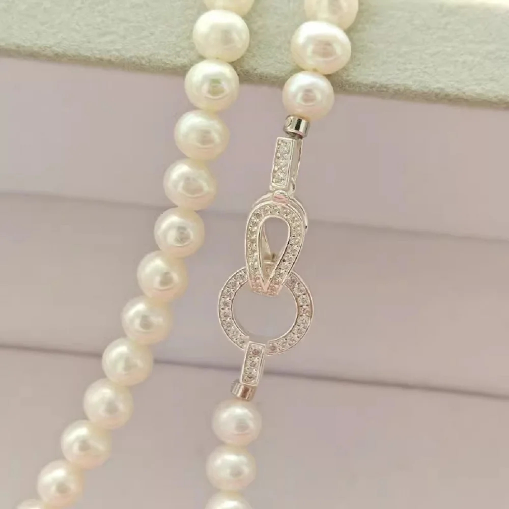 Klassische Perlenkette Aaa7-8Mm Natürliche Südsee-Rundperlenkette Mit 925S Silber-Verschluss - 18 Zoll Klassische Perlenkette Aaa7-8Mm Natürliche Südsee-Rundperlenkette Mit 925S Silber-Verschluss - 18 Zoll - Image 3