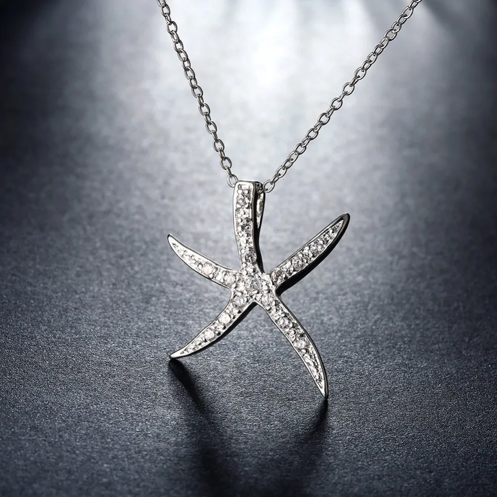 925 Sterling Silber Kristall Großer Seestern Deko-Anhänger Halsketten Feiner Schmuck Für Damen Valentinstagsgeschenk 925 Sterling Silber Kristall Großer Seestern Deko-Anhänger Halsketten Feiner Schmuck Für Damen Valentinstagsgeschenk - Image 4