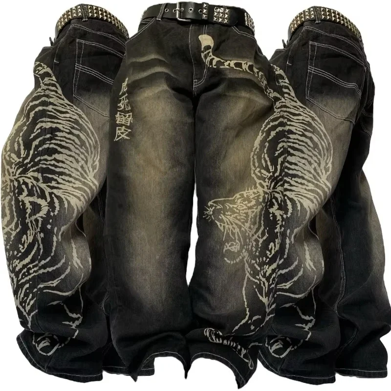 American New Fashion Oversize Pattern Embroidered Baggy Jeans Men Y2K Gothic Harajuku Hip Hop Straight High Waist Wide Leg Pants American New Fashion Oversize Pattern Embroidered Baggy Jeans Men Y2K Gothic Harajuku Hip Hop Straight High Waist Wide Leg Pants - Image 16